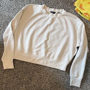 Cream Cropped Crewneck Sweatshirt